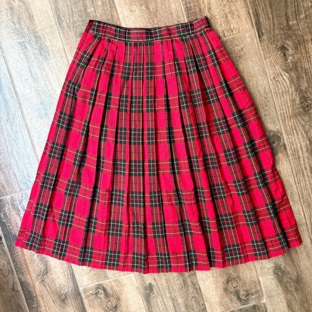 Lloyd Vintage Womens Tartan Plaid High Waist Pleated Midi Skirt,Red Black,14 - Picture 5 of 10